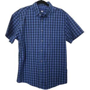 Simply Styled by Sears Mens Blue Plaid Button Front Short Sleeve Shirt Size Med